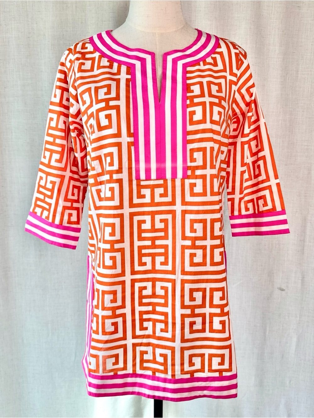 Gretchen Scott Tusnma Mandarin Tunic Cover Up Cotton Pink Orange XS NWT